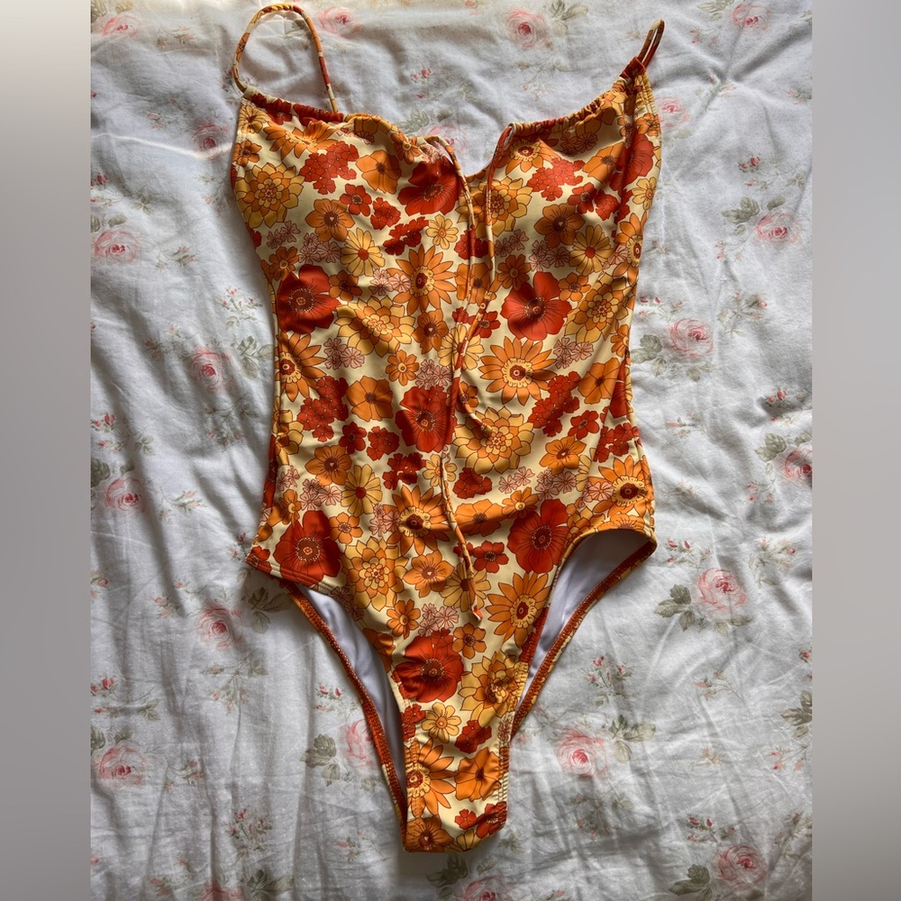 Orange and Yellow floral Geode swimsuit (one piece)